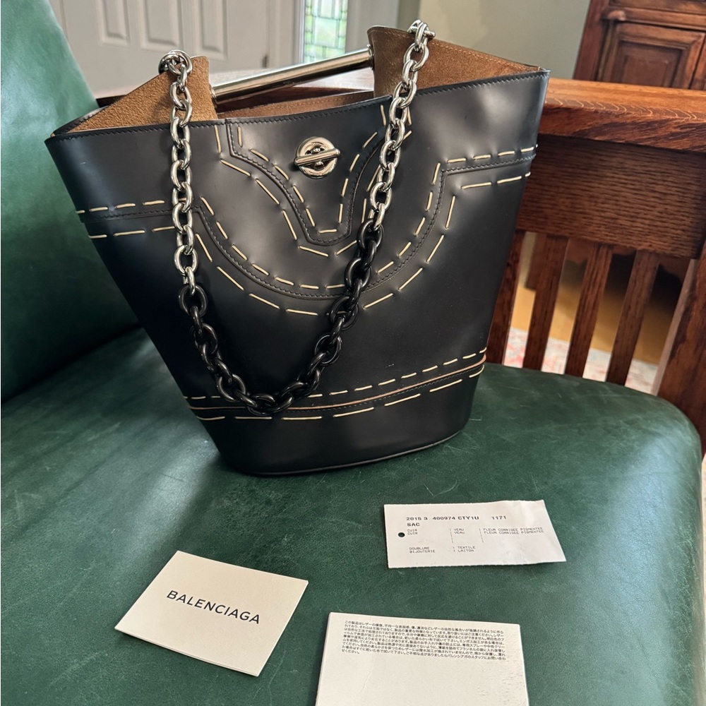 Balenciaga Black Bucket Tote with Chain Handles